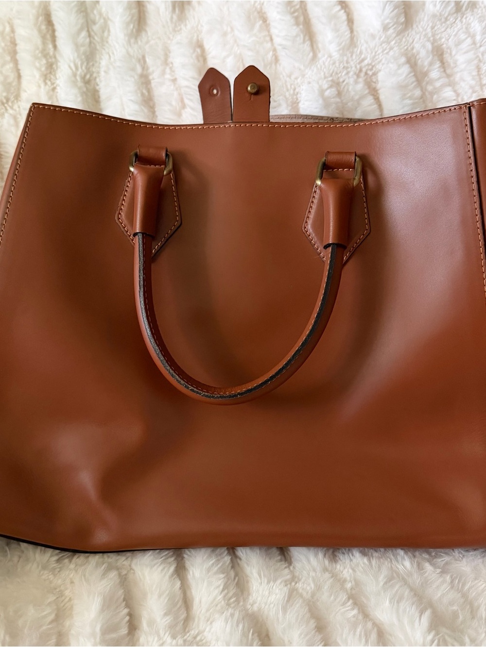A. Belluci Italian smooth calf Leather Tote with Front Pocket and Ring Accent - Picture 10 of 15